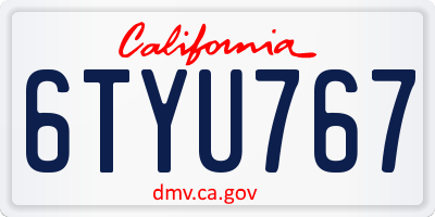 CA license plate 6TYU767