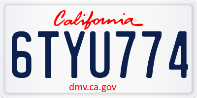CA license plate 6TYU774