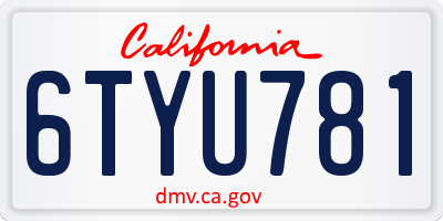 CA license plate 6TYU781