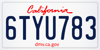 CA license plate 6TYU783