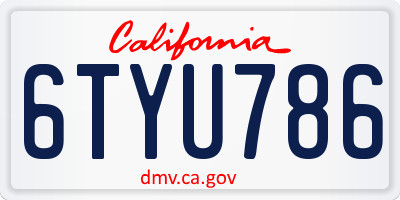 CA license plate 6TYU786