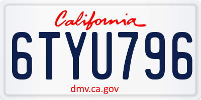 CA license plate 6TYU796