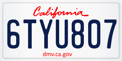 CA license plate 6TYU807