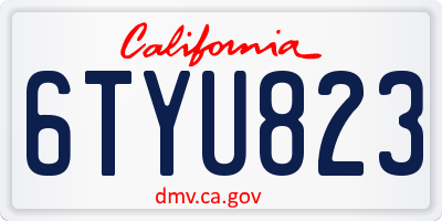 CA license plate 6TYU823