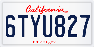 CA license plate 6TYU827