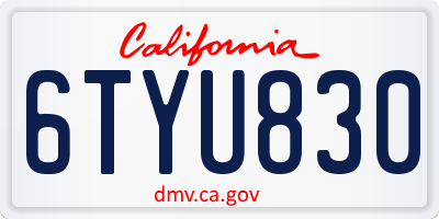 CA license plate 6TYU830