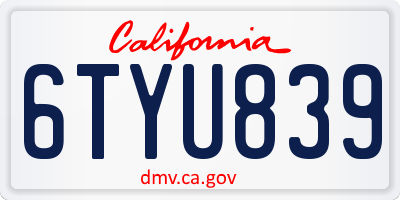 CA license plate 6TYU839