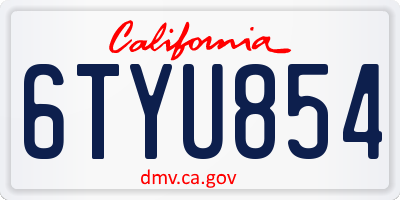 CA license plate 6TYU854