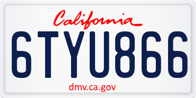 CA license plate 6TYU866