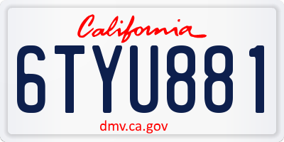 CA license plate 6TYU881