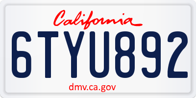 CA license plate 6TYU892