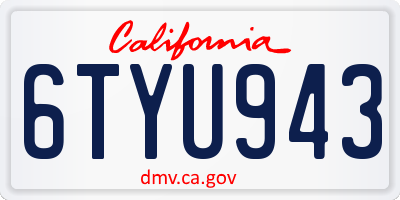 CA license plate 6TYU943