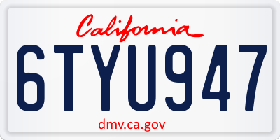 CA license plate 6TYU947