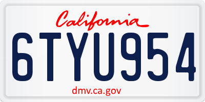 CA license plate 6TYU954