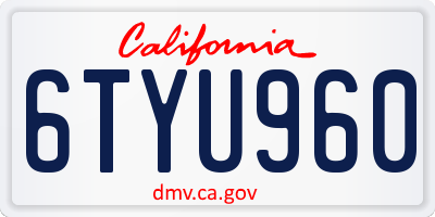 CA license plate 6TYU960