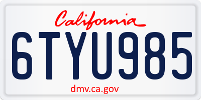 CA license plate 6TYU985