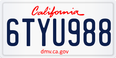 CA license plate 6TYU988