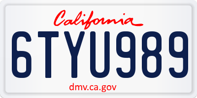 CA license plate 6TYU989