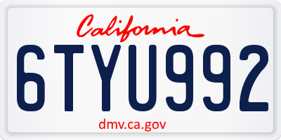 CA license plate 6TYU992