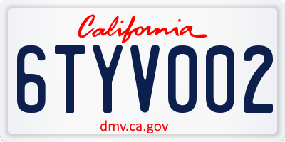 CA license plate 6TYV002