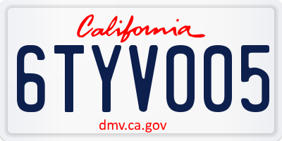CA license plate 6TYV005
