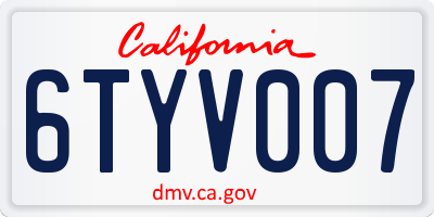 CA license plate 6TYV007