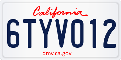CA license plate 6TYV012