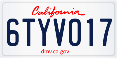 CA license plate 6TYV017