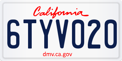 CA license plate 6TYV020