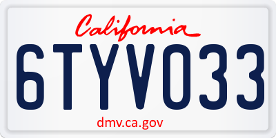 CA license plate 6TYV033