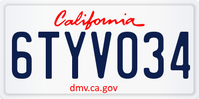 CA license plate 6TYV034