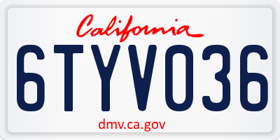 CA license plate 6TYV036