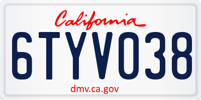 CA license plate 6TYV038