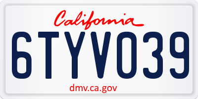 CA license plate 6TYV039
