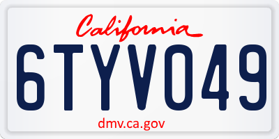 CA license plate 6TYV049