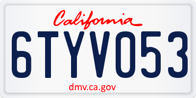 CA license plate 6TYV053