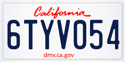 CA license plate 6TYV054