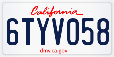 CA license plate 6TYV058