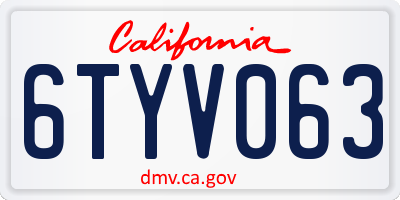 CA license plate 6TYV063