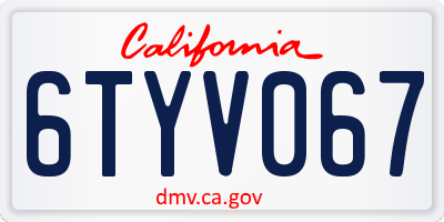 CA license plate 6TYV067