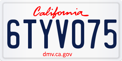CA license plate 6TYV075