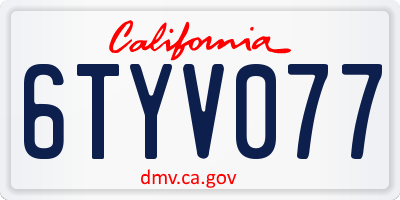 CA license plate 6TYV077