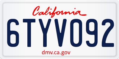 CA license plate 6TYV092