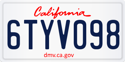 CA license plate 6TYV098