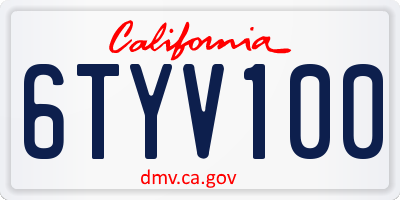 CA license plate 6TYV100