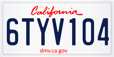 CA license plate 6TYV104