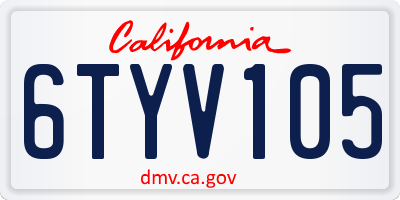 CA license plate 6TYV105