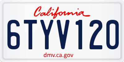 CA license plate 6TYV120