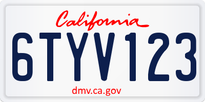 CA license plate 6TYV123
