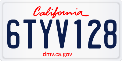CA license plate 6TYV128